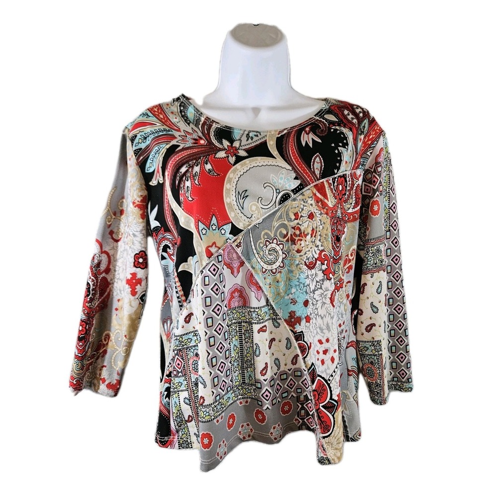 Vtg Jessica Max Top Womens Large Multicolor Paisley Geometric Patchwork Boho